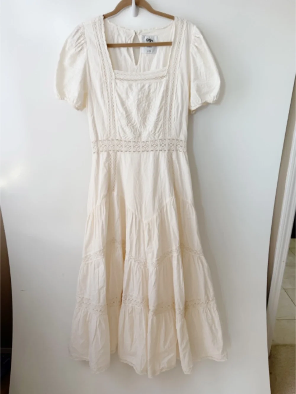 Abercrombie x Kemo Sabe 100% Cotton Puff Sleeve Lace Ruffle Boho Maxi Dress L